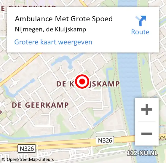 Locatie op kaart van de 112 melding: Ambulance Met Grote Spoed Naar Nijmegen, de Kluijskamp op 13 november 2021 12:52