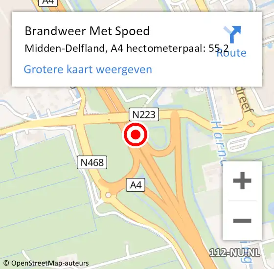 Locatie op kaart van de 112 melding: Brandweer Met Spoed Naar Midden-Delfland, A4 hectometerpaal: 55,2 op 13 november 2021 13:37