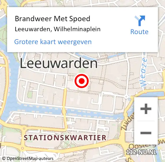 Locatie op kaart van de 112 melding: Brandweer Met Spoed Naar Leeuwarden, Wilhelminaplein op 13 november 2021 13:52