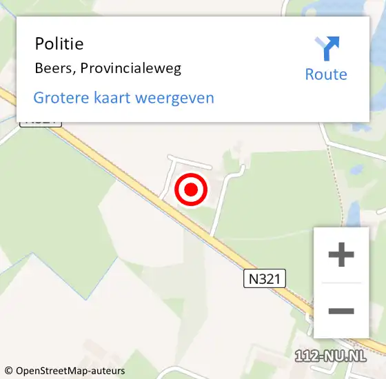 Locatie op kaart van de 112 melding: Politie Beers, Provincialeweg op 13 november 2021 14:11
