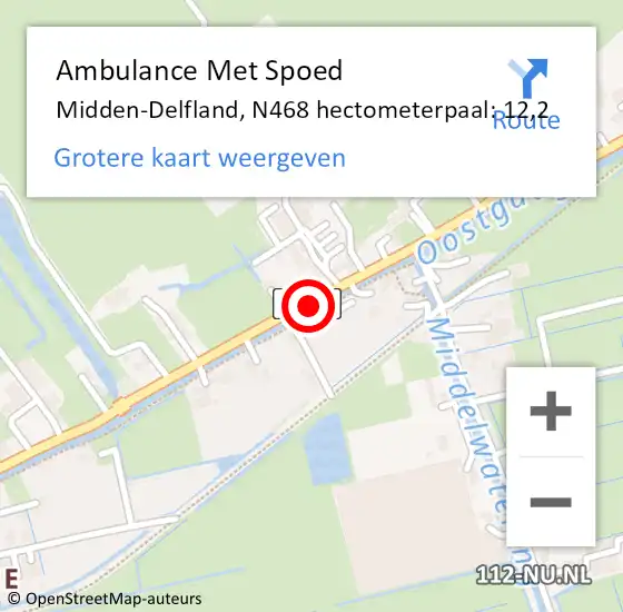 Locatie op kaart van de 112 melding: Ambulance Met Spoed Naar Midden-Delfland, N468 hectometerpaal: 12,2 op 13 november 2021 14:23