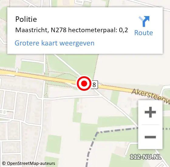 Locatie op kaart van de 112 melding: Politie Maastricht, N278 hectometerpaal: 0,2 op 13 november 2021 14:43