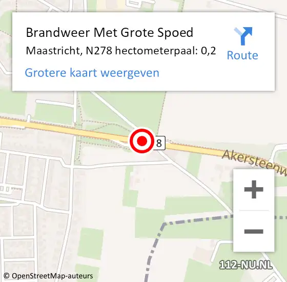 Locatie op kaart van de 112 melding: Brandweer Met Grote Spoed Naar Maastricht, N278 hectometerpaal: 0,2 op 13 november 2021 14:43