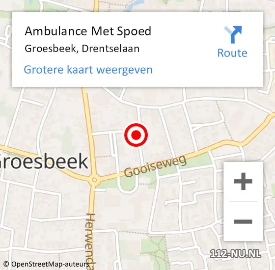 Locatie op kaart van de 112 melding: Ambulance Met Spoed Naar Groesbeek, Drentselaan op 13 november 2021 15:54