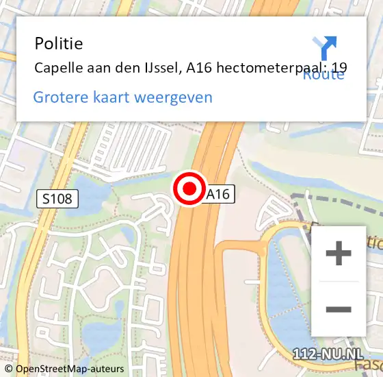 Locatie op kaart van de 112 melding: Politie Rotterdam, A16 hectometerpaal: 19 op 13 november 2021 15:58