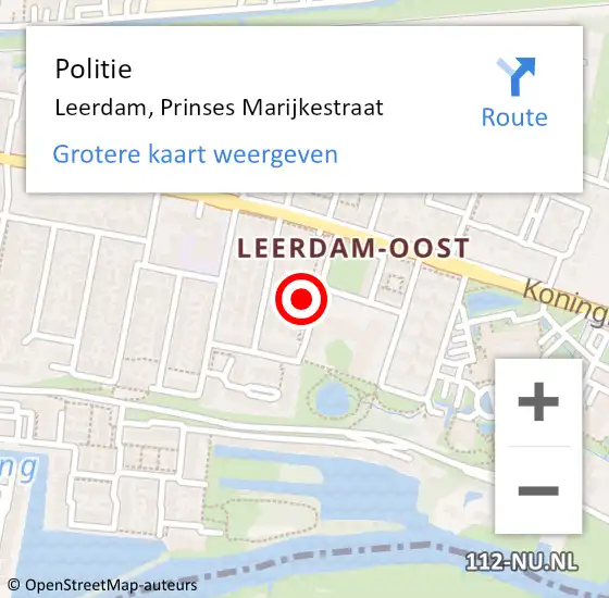 Locatie op kaart van de 112 melding: Politie Leerdam, Prinses Marijkestraat op 13 november 2021 16:34