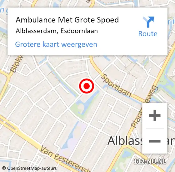 Locatie op kaart van de 112 melding: Ambulance Met Grote Spoed Naar Alblasserdam, Esdoornlaan op 13 november 2021 16:44