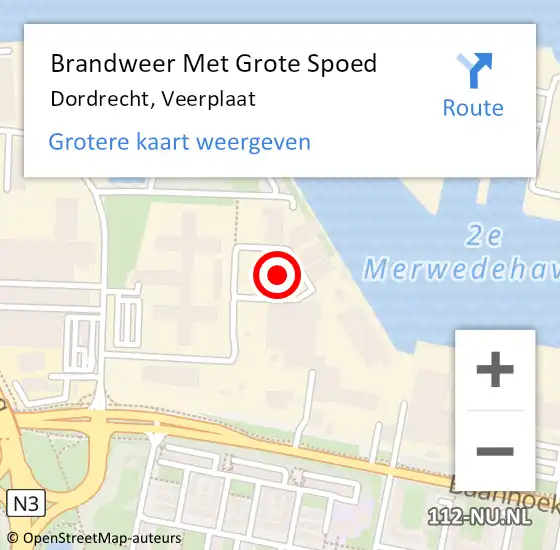 Locatie op kaart van de 112 melding: Brandweer Met Grote Spoed Naar Dordrecht, Veerplaat op 13 november 2021 17:38