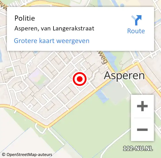 Locatie op kaart van de 112 melding: Politie Asperen, van Langerakstraat op 13 november 2021 18:31