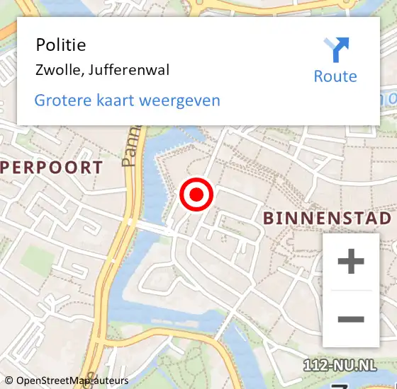 Locatie op kaart van de 112 melding: Politie Zwolle, Jufferenwal op 13 november 2021 19:44