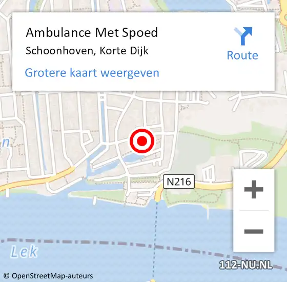 Locatie op kaart van de 112 melding: Ambulance Met Spoed Naar Schoonhoven, Korte Dijk op 13 november 2021 19:48