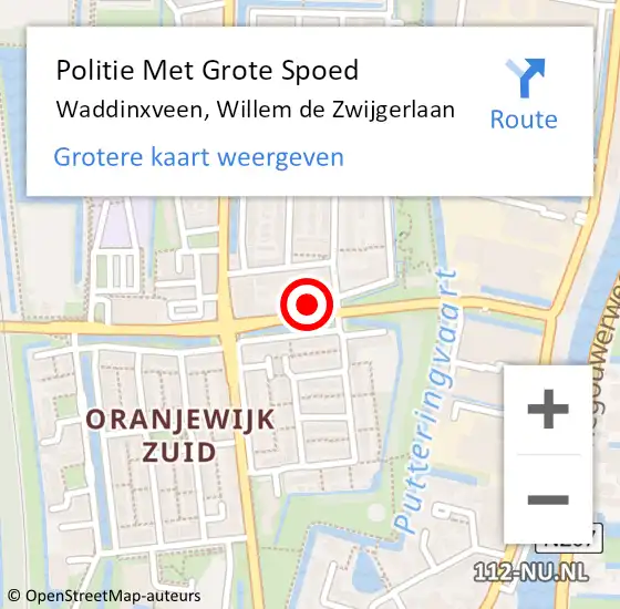 Locatie op kaart van de 112 melding: Politie Met Grote Spoed Naar Waddinxveen, Willem de Zwijgerlaan op 13 november 2021 20:53