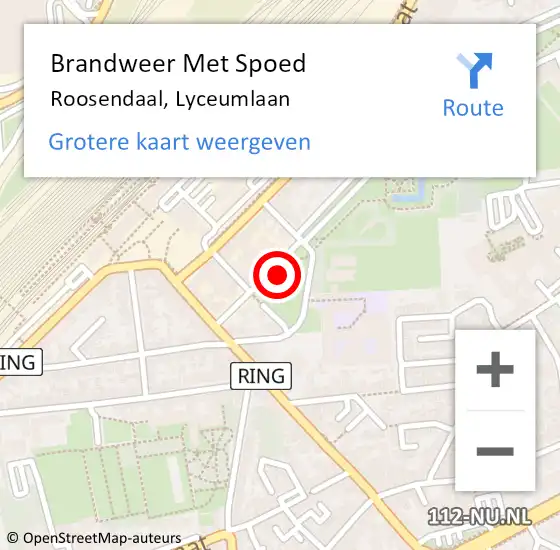 Locatie op kaart van de 112 melding: Brandweer Met Spoed Naar Roosendaal, Lyceumlaan op 13 november 2021 21:04