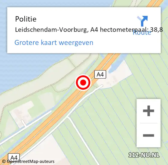 Locatie op kaart van de 112 melding: Politie Leidschendam-Voorburg, A4 hectometerpaal: 38,8 op 13 november 2021 21:21