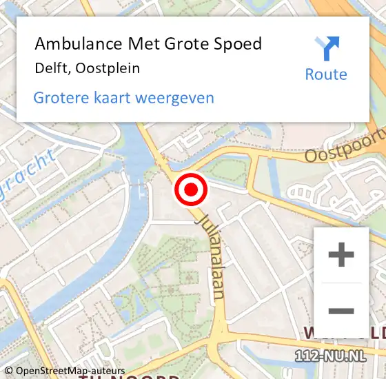 Locatie op kaart van de 112 melding: Ambulance Met Grote Spoed Naar Delft, Oostplein op 13 november 2021 21:38