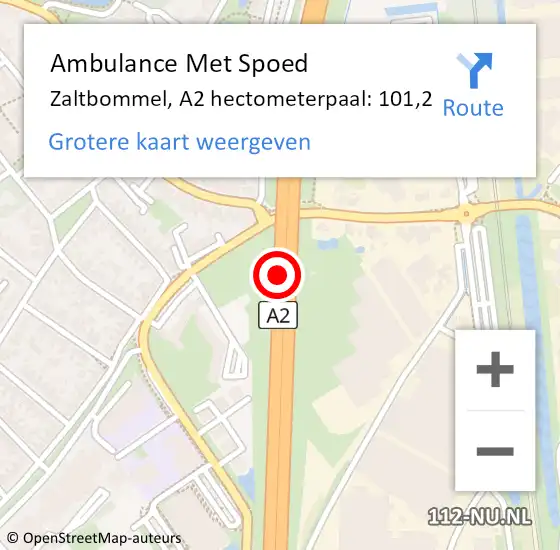 Locatie op kaart van de 112 melding: Ambulance Met Spoed Naar Zaltbommel, A2 hectometerpaal: 101,2 op 13 november 2021 21:52
