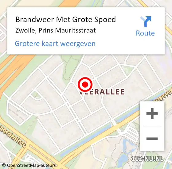 Locatie op kaart van de 112 melding: Brandweer Met Grote Spoed Naar Zwolle, Prins Mauritsstraat op 13 november 2021 21:59