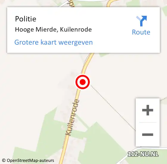 Locatie op kaart van de 112 melding: Politie Hooge Mierde, Kuilenrode op 13 november 2021 22:19