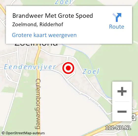 Locatie op kaart van de 112 melding: Brandweer Met Grote Spoed Naar Zoelmond, Ridderhof op 13 november 2021 22:31