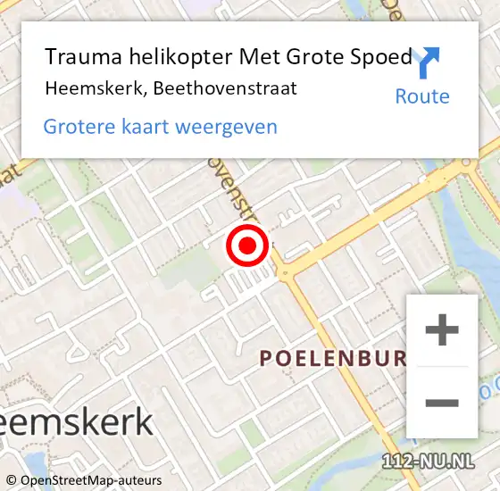 Locatie op kaart van de 112 melding: Trauma helikopter Met Grote Spoed Naar Heemskerk, Beethovenstraat op 13 november 2021 23:16