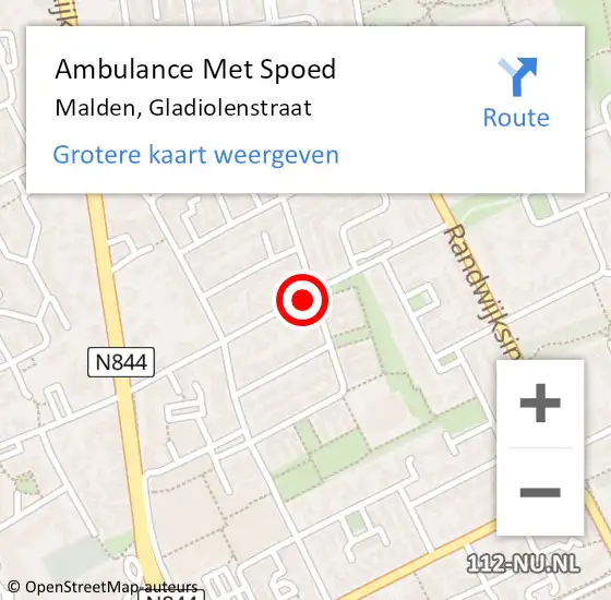 Locatie op kaart van de 112 melding: Ambulance Met Spoed Naar Malden, Gladiolenstraat op 13 november 2021 23:41