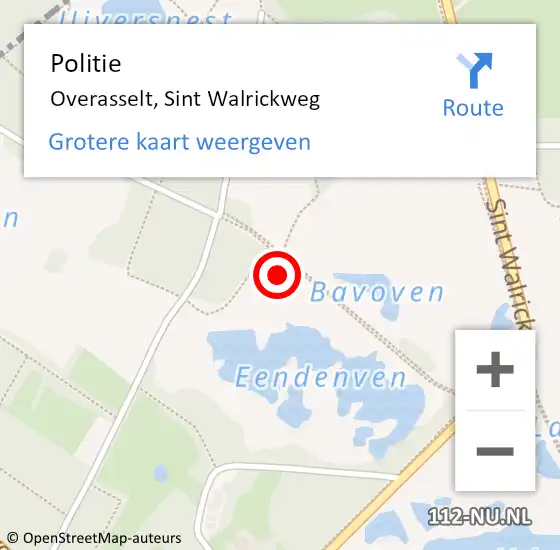 Locatie op kaart van de 112 melding: Politie Overasselt, Sint Walrickweg op 13 november 2021 23:50