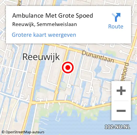 Locatie op kaart van de 112 melding: Ambulance Met Grote Spoed Naar Reeuwijk, Semmelweislaan op 14 november 2021 00:38