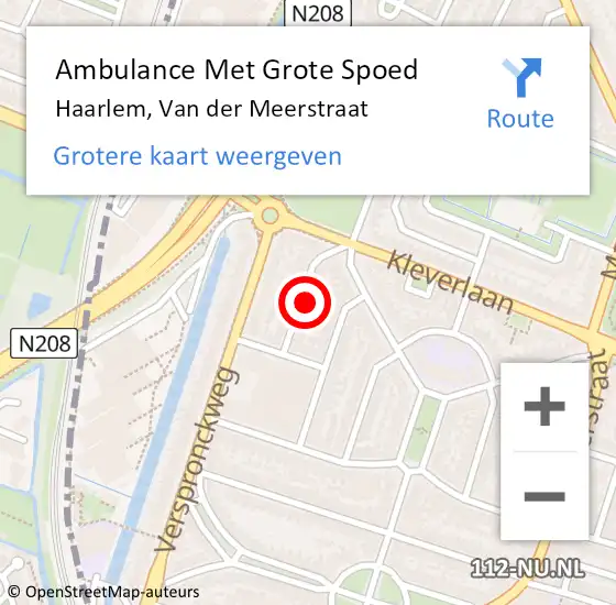 Locatie op kaart van de 112 melding: Ambulance Met Grote Spoed Naar Haarlem, Van der Meerstraat op 14 november 2021 01:22