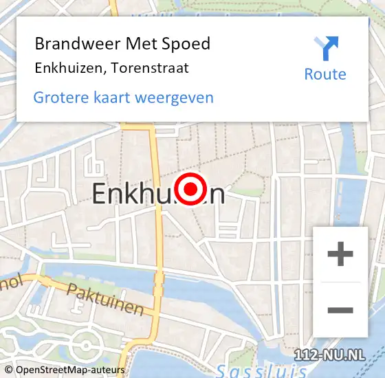 Locatie op kaart van de 112 melding: Brandweer Met Spoed Naar Enkhuizen, Torenstraat op 14 november 2021 01:30