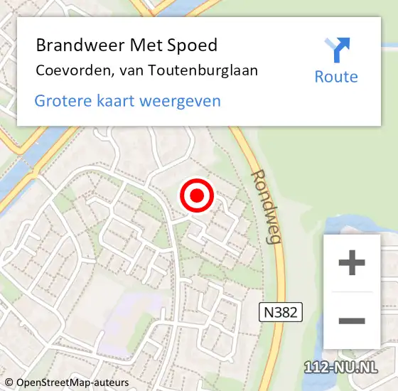 Locatie op kaart van de 112 melding: Brandweer Met Spoed Naar Coevorden, van Toutenburglaan op 14 november 2021 01:44