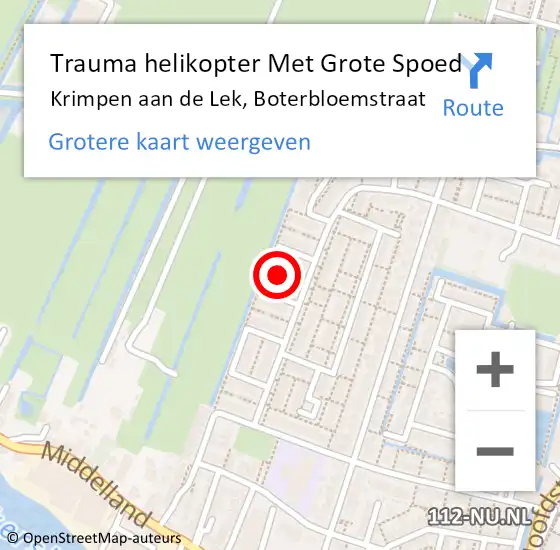 Locatie op kaart van de 112 melding: Trauma helikopter Met Grote Spoed Naar Krimpen aan de Lek, Boterbloemstraat op 14 november 2021 03:05