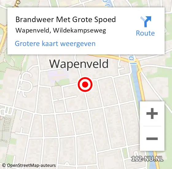 Locatie op kaart van de 112 melding: Brandweer Met Grote Spoed Naar Wapenveld, Wildekampseweg op 14 november 2021 04:00