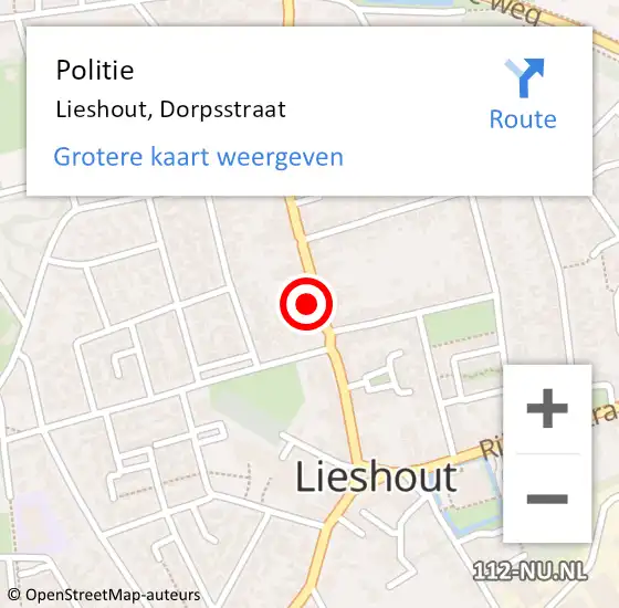 Locatie op kaart van de 112 melding: Politie Lieshout, Dorpsstraat op 14 november 2021 04:14