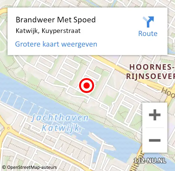 Locatie op kaart van de 112 melding: Brandweer Met Spoed Naar Katwijk, Kuyperstraat op 14 november 2021 04:19