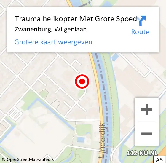 Locatie op kaart van de 112 melding: Trauma helikopter Met Grote Spoed Naar Zwanenburg, Wilgenlaan op 14 november 2021 04:32