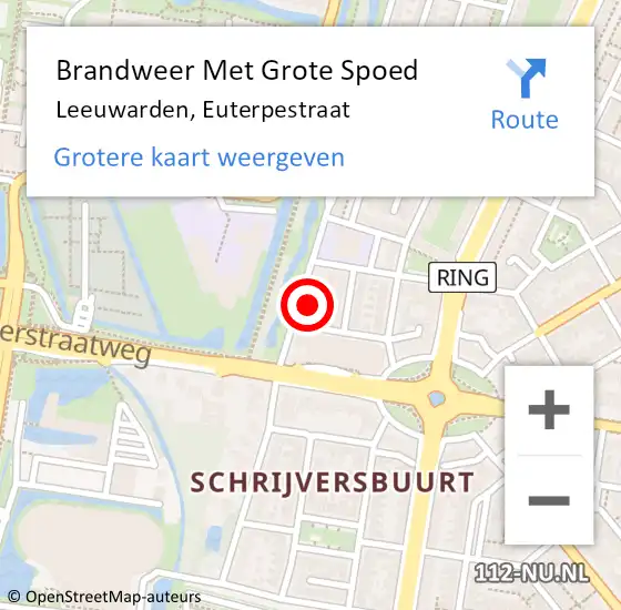 Locatie op kaart van de 112 melding: Brandweer Met Grote Spoed Naar Leeuwarden, Euterpestraat op 14 november 2021 04:58