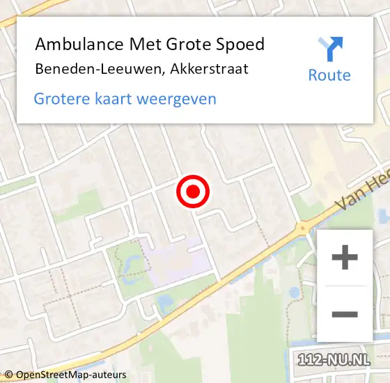 Locatie op kaart van de 112 melding: Ambulance Met Grote Spoed Naar Beneden-Leeuwen, Akkerstraat op 14 november 2021 06:49