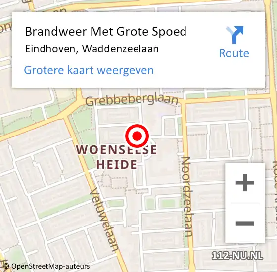 Locatie op kaart van de 112 melding: Brandweer Met Grote Spoed Naar Eindhoven, Waddenzeelaan op 14 november 2021 07:21