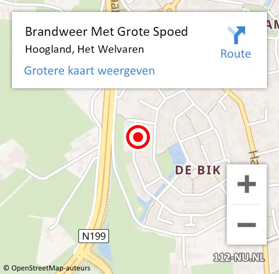 Locatie op kaart van de 112 melding: Brandweer Met Grote Spoed Naar Hoogland, Het Welvaren op 14 november 2021 07:34