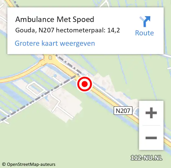 Locatie op kaart van de 112 melding: Ambulance Met Spoed Naar Gouda, N207 hectometerpaal: 14,2 op 14 november 2021 07:54