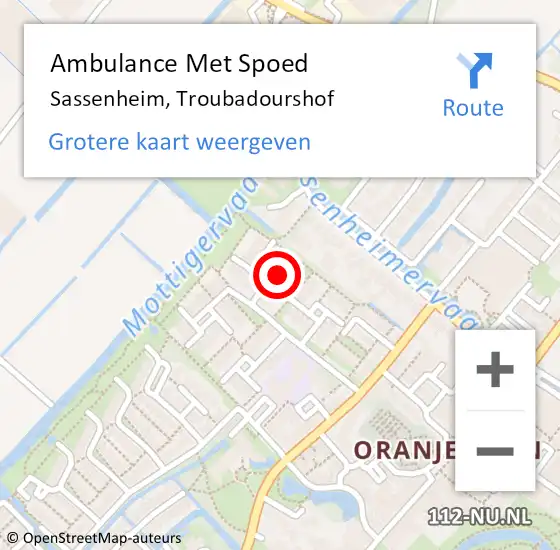 Locatie op kaart van de 112 melding: Ambulance Met Spoed Naar Sassenheim, Troubadourshof op 14 november 2021 08:05