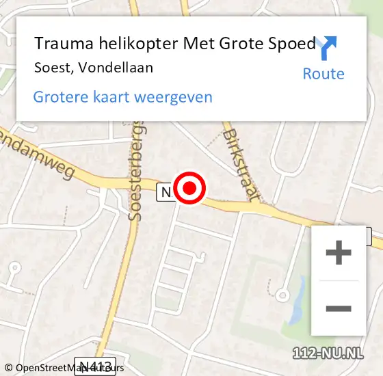 Locatie op kaart van de 112 melding: Trauma helikopter Met Grote Spoed Naar Soest, Vondellaan op 14 november 2021 08:20