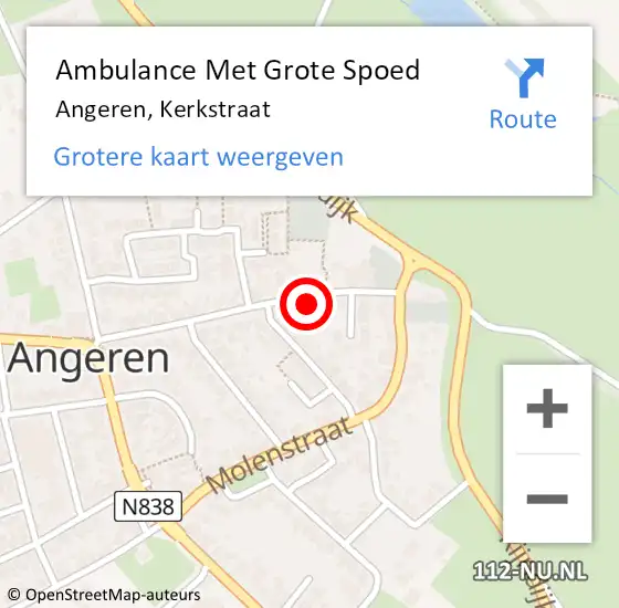 Locatie op kaart van de 112 melding: Ambulance Met Grote Spoed Naar Angeren, Kerkstraat op 14 november 2021 09:20