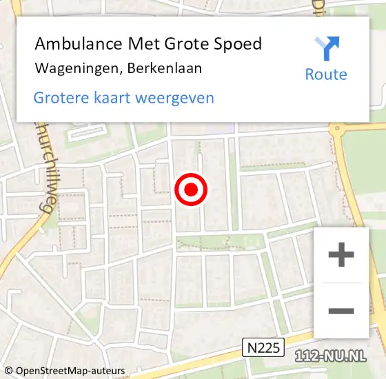 Locatie op kaart van de 112 melding: Ambulance Met Grote Spoed Naar Wageningen, Berkenlaan op 14 november 2021 09:57