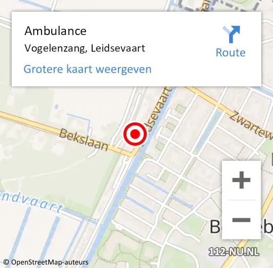 Locatie op kaart van de 112 melding: Ambulance Vogelenzang, Leidsevaart op 14 november 2021 10:04