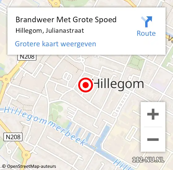 Locatie op kaart van de 112 melding: Brandweer Met Grote Spoed Naar Hillegom, Julianastraat op 14 november 2021 10:28