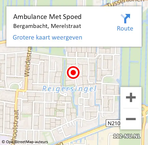 Locatie op kaart van de 112 melding: Ambulance Met Spoed Naar Bergambacht, Merelstraat op 14 november 2021 11:20