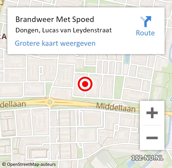 Locatie op kaart van de 112 melding: Brandweer Met Spoed Naar Dongen, Lucas van Leydenstraat op 14 november 2021 11:30