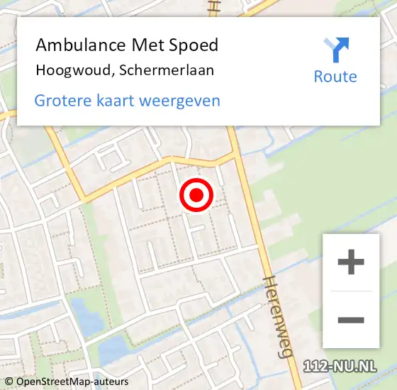 Locatie op kaart van de 112 melding: Ambulance Met Spoed Naar Hoogwoud, Schermerlaan op 14 november 2021 11:59