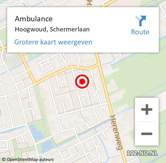 Locatie op kaart van de 112 melding: Ambulance Hoogwoud, Schermerlaan op 14 november 2021 12:02